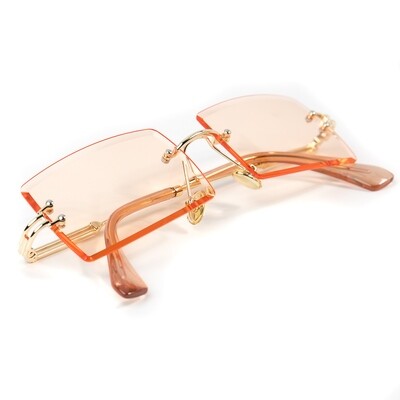Mens Rimless Gold Rimless Melon Orange Sunglasses