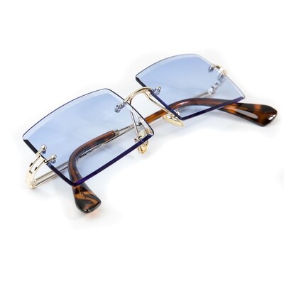 Mens Vintage Rimless Sky Blue Tint Sunglasses