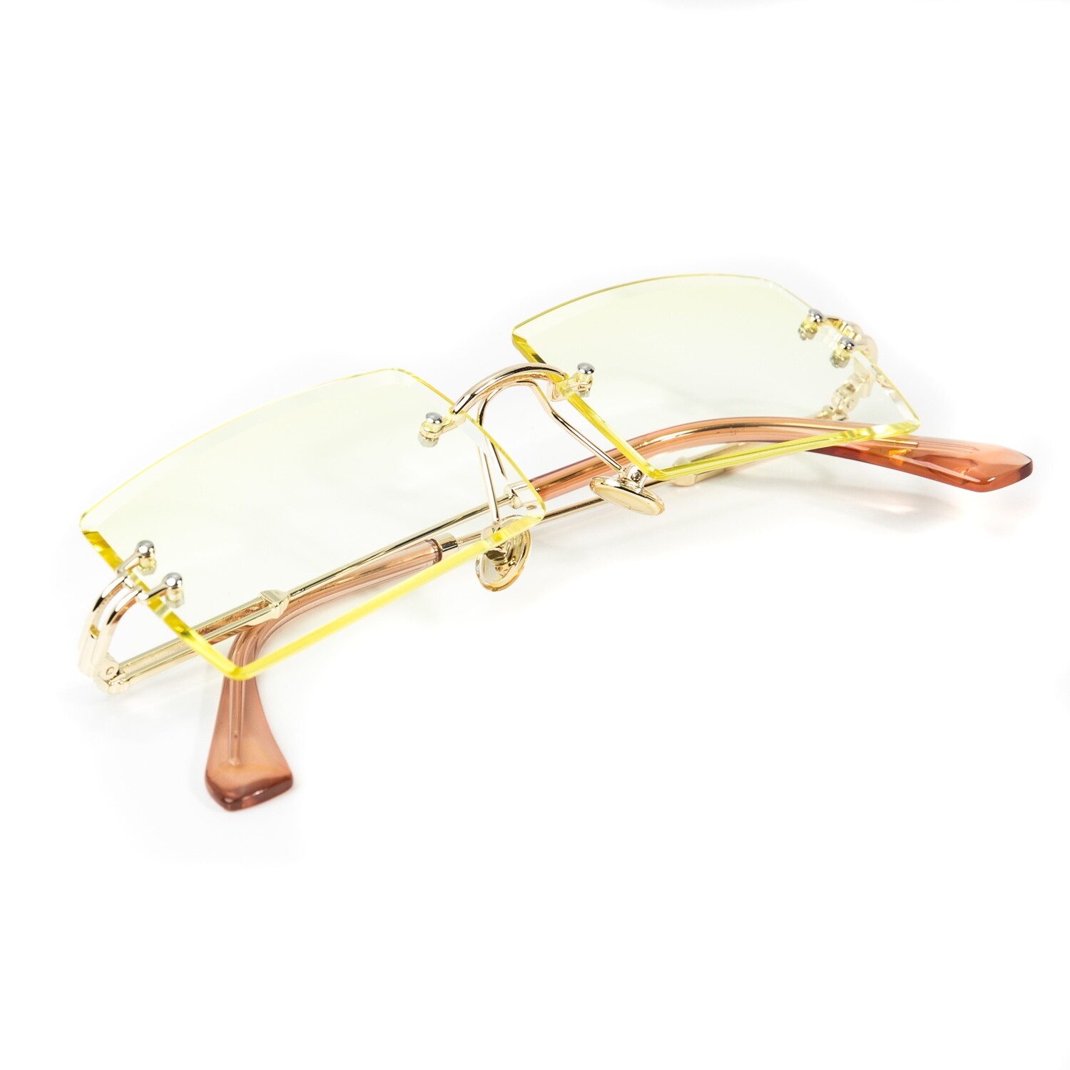 Mens Vintage Rimless Canary Yellow Tint Sunglasses