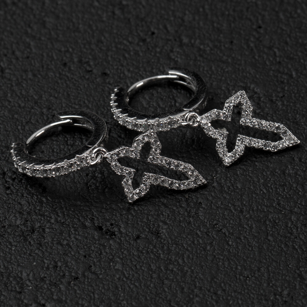 Mens Sterling Silver Iced Dangle Cross Hoop Earrings Mens Sterling Silver Iced Dangle Cross Hoop Earrings
