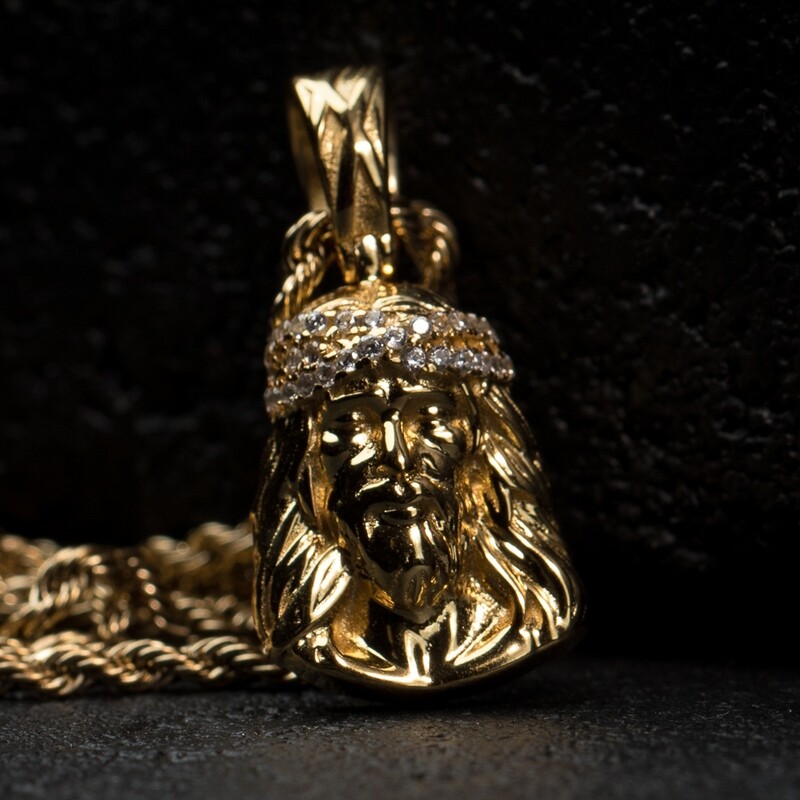 Mini Micro Gold Jesus Piece Pendant Necklace