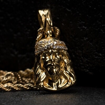 Mini Micro Gold Jesus Piece Pendant Necklace