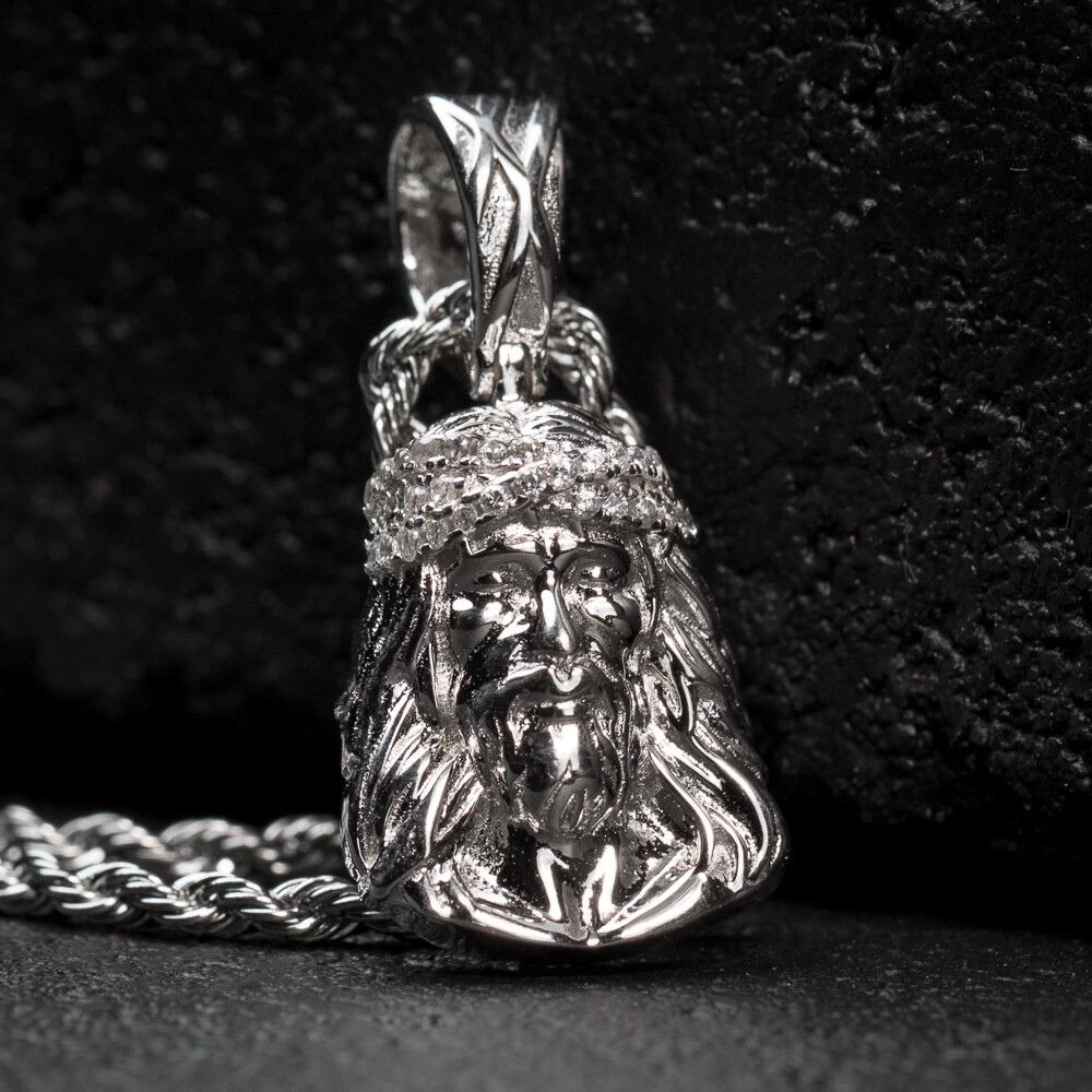 Mini Micro Silver Jesus Piece Pendant Necklace