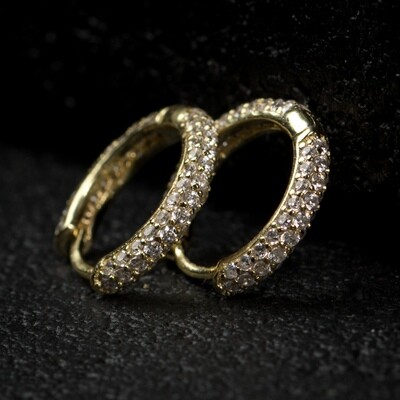Iced Thin Gold Sterling Silver Cz Hoop Earrings