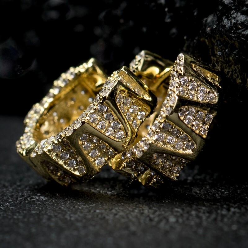 Mens Custom Iced Yellow Gold Hoop Earrings