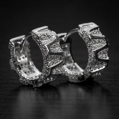 Fully Iced Elegant 925 Sterling Silver Hoop Earrings