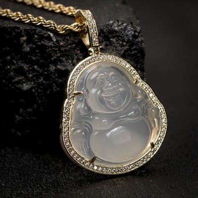 Clear Green Jade Buddha Pendant Necklace