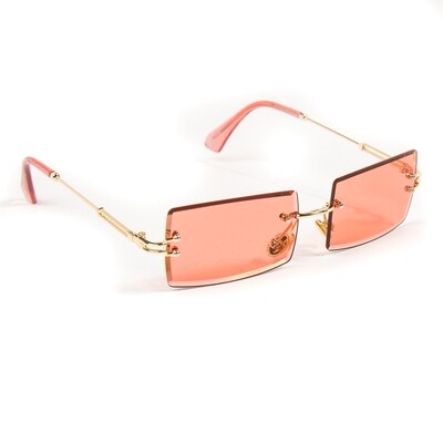 Mens Ruby Red Tint Hip Hop Rimless Sunglasses