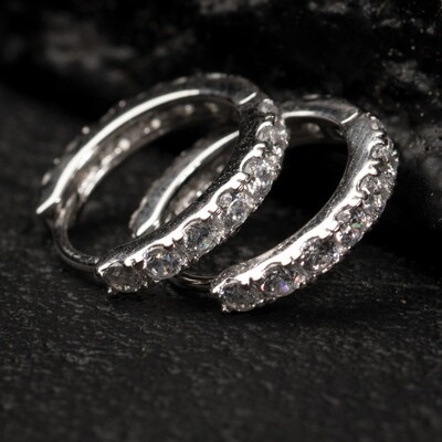 Mini Thin Sterling Silver Iced Hoop Earrings