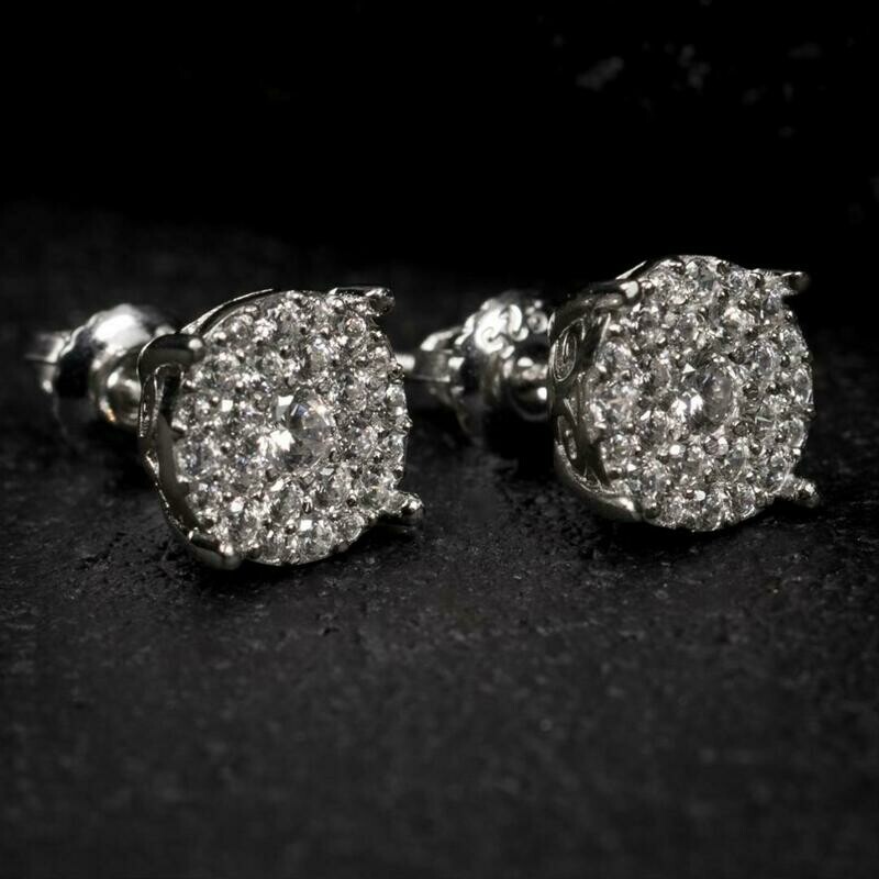 Iced White Gold Stud Cluster Earrings