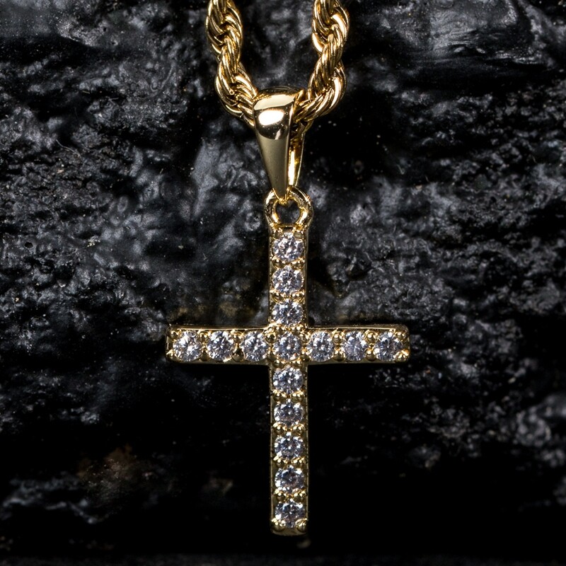 Mini Micro 14K Gold Iced Cz Cross Pendant