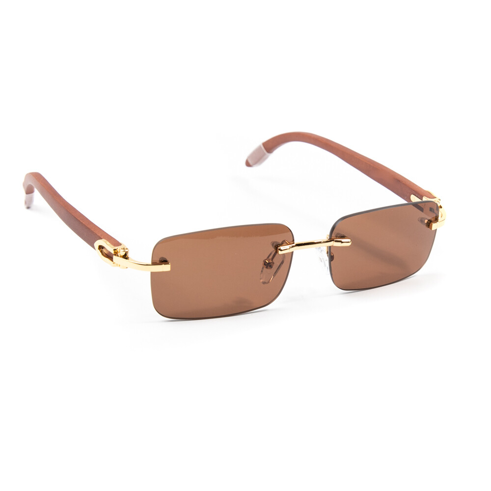 Mens Brown Tint Hip Hop Rimless Sunglasses