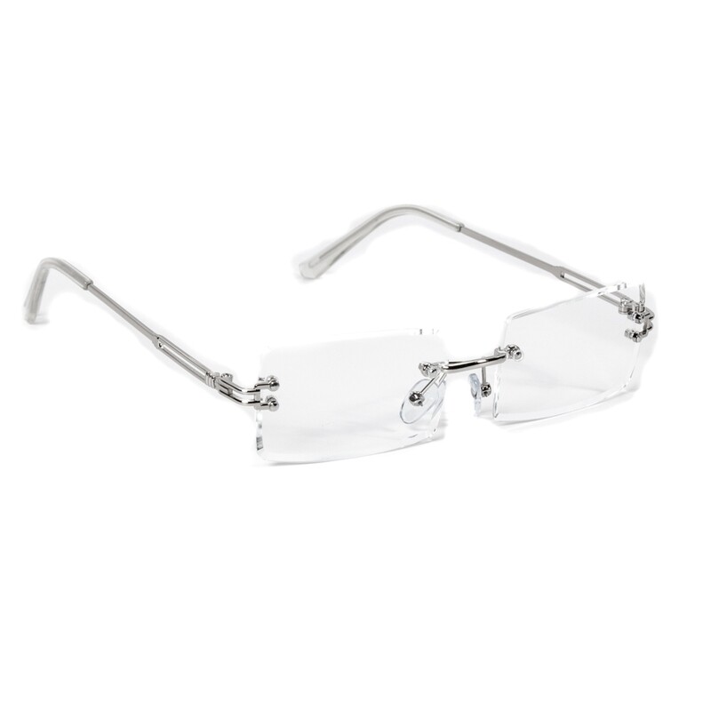 Men&#39;s Silver Frame Rimless Square Clear Lens Glasses