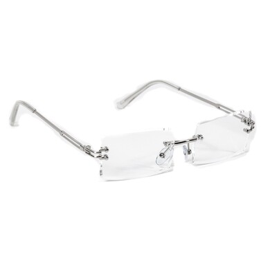Men&#39;s Silver Frame Rimless Square Clear Lens Glasses