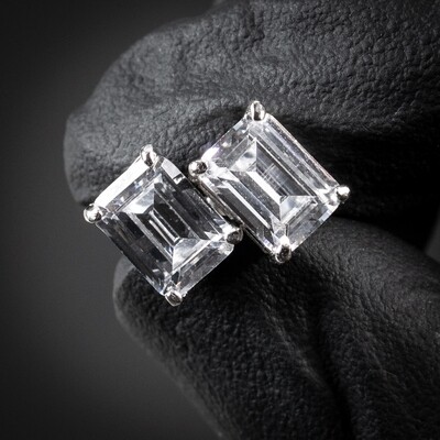 Sterling Silver Cz Simulate Emerald Cut Stud Earrings