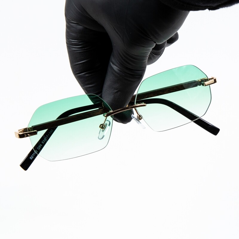 Gold Frame Turquoise Tint Rimless Sunglasses