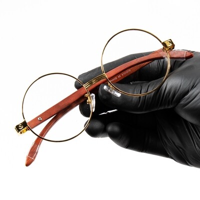 Gold Frame Round Men's Clear Lens Woodgrain Glasses