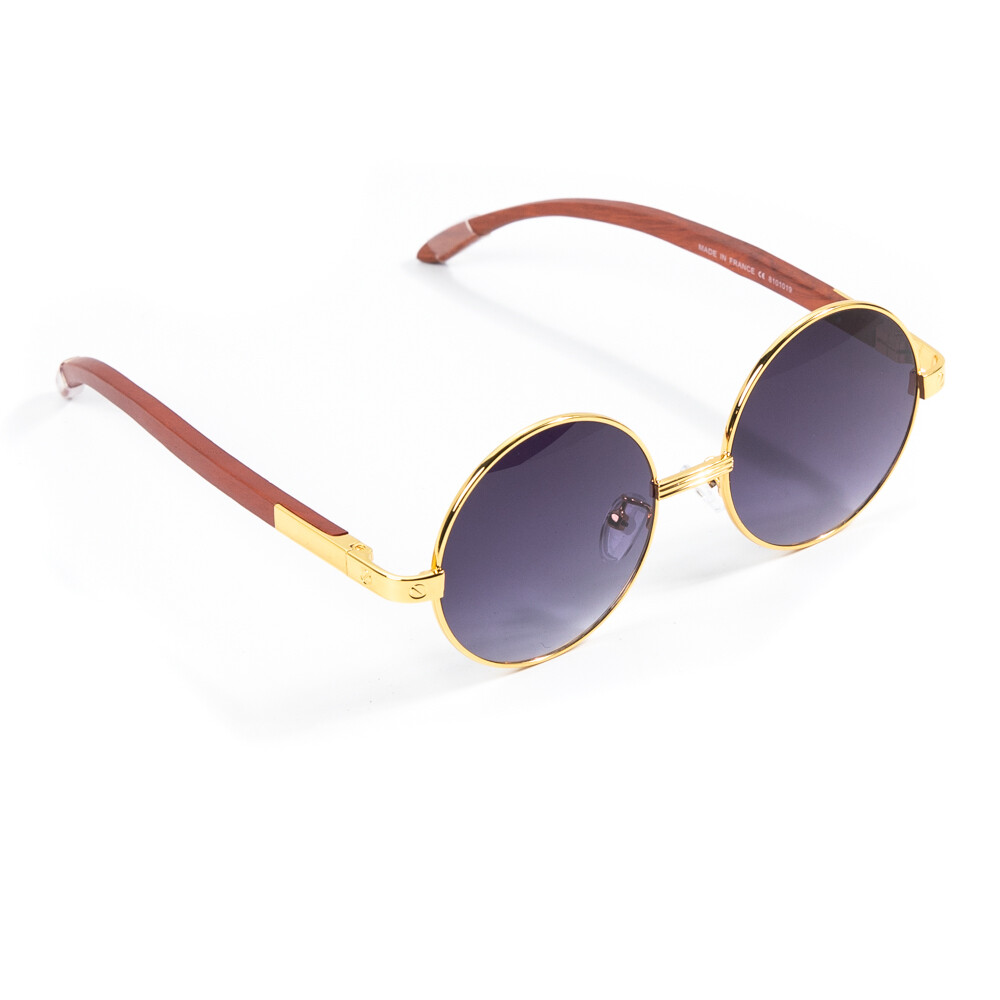 Men's Gold Frame Round Purple Tint Hip Hop Sunglasses