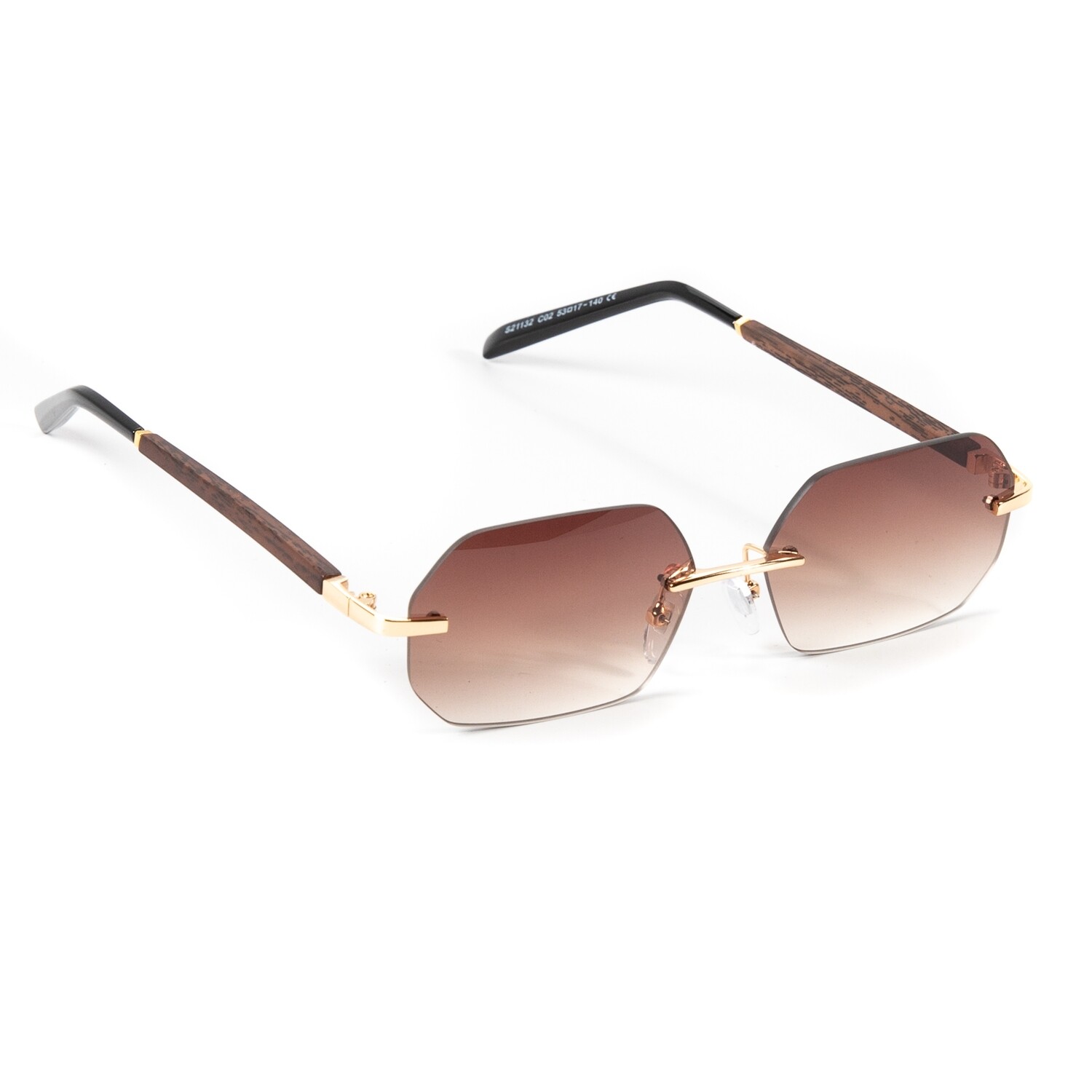 Brown Gradient Tint Wood Gold Frame Sunglasses