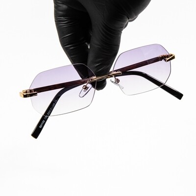 Men's Rimless Purple Tint Woodgrain Hip Hop Sunglasses
