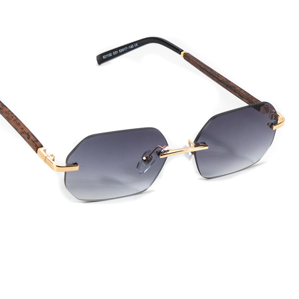 Woodgrain Gray Tint Rimless Hip Hop Sunglasses