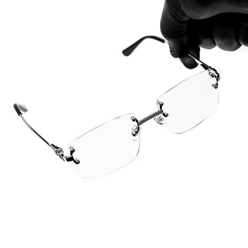 Men&#39;s Silver Frame Rimless Vintage Clear Lens Glasses