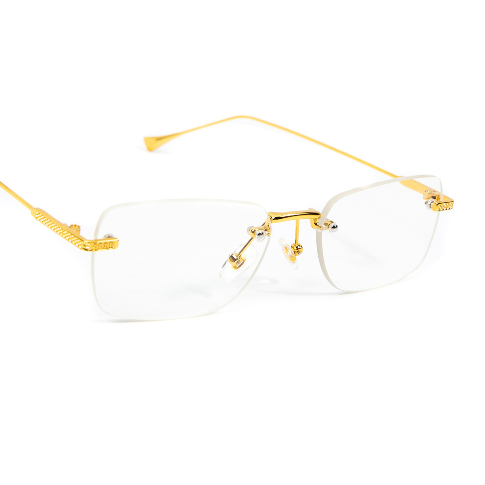 Men's Gold Frame Vintage Rimless Clear Lens Glasses