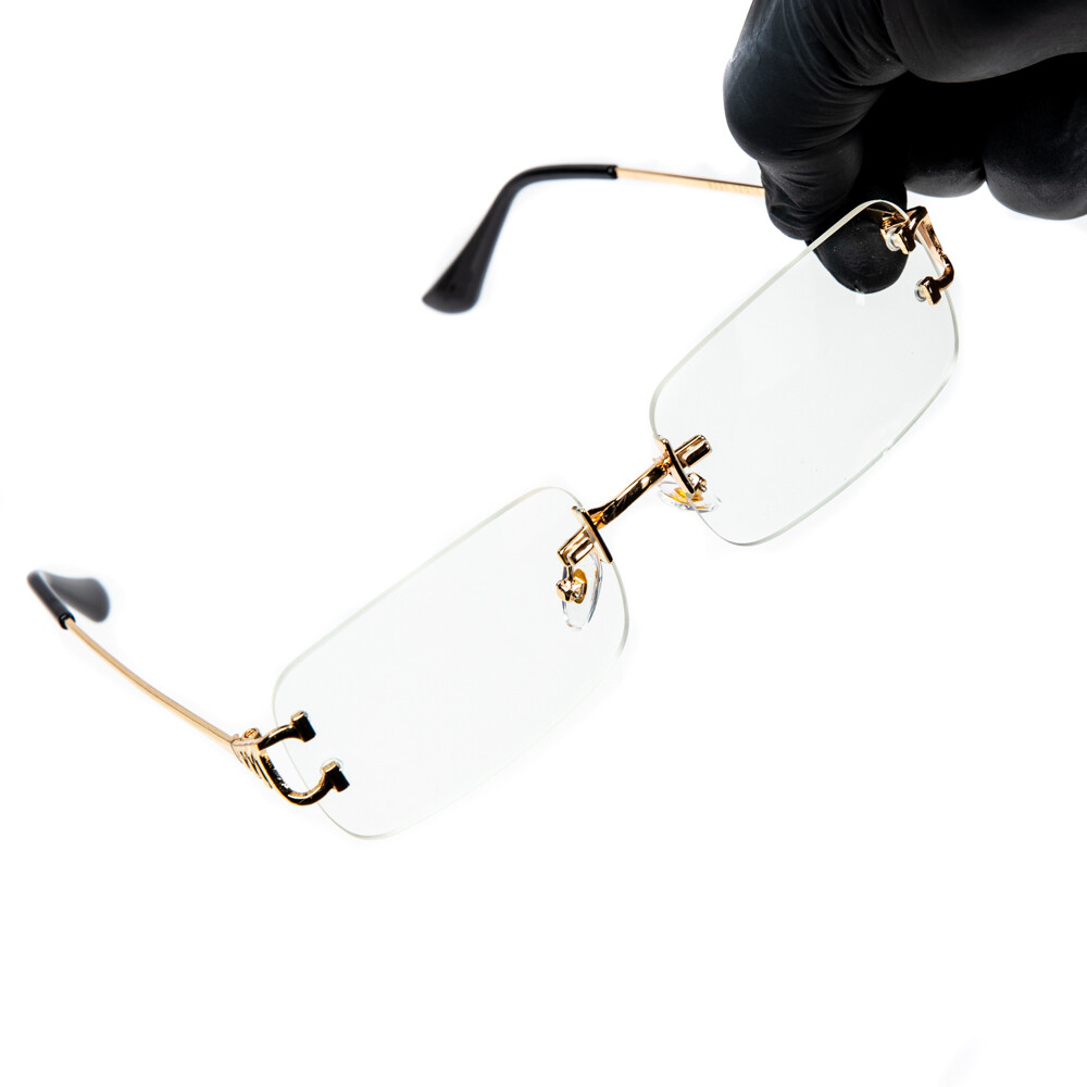 Men's Gold Frame Square Rimless Clear Lens Glasses