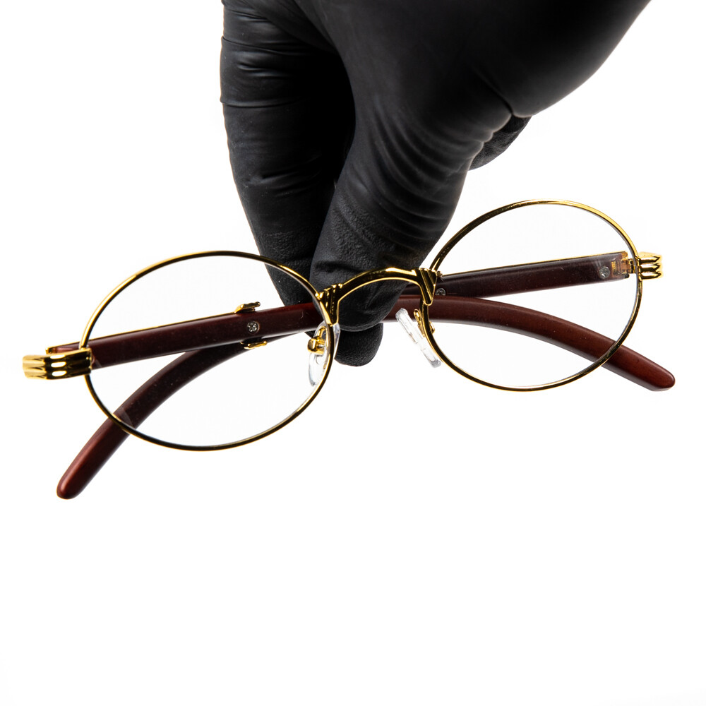 Gold Frame Round Clear Lens Men&#39;s Woodgrain Glasses