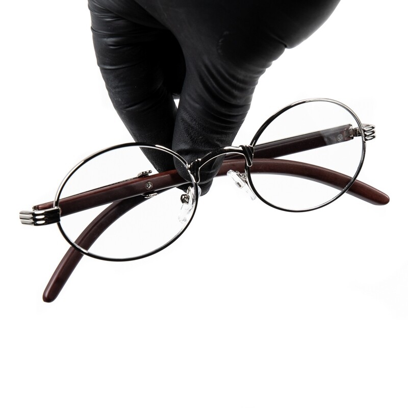 Silver Frame Round Clear Lens Men&#39;s Woodgrain Glasses