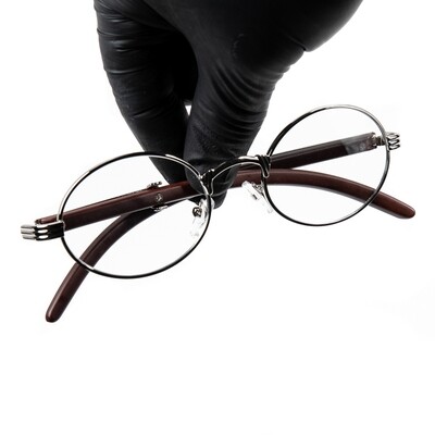 Silver Frame Round Clear Lens Men's Woodgrain Glasses