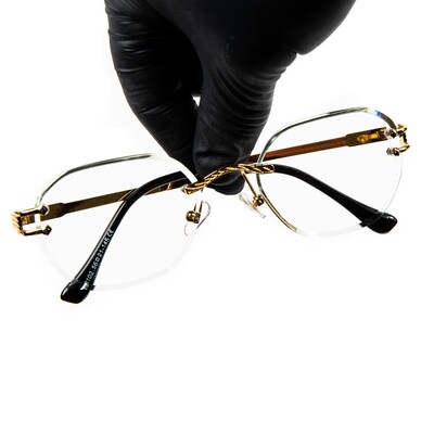 Men's Gold Frame Oval Rimless Clear Lens Glasses