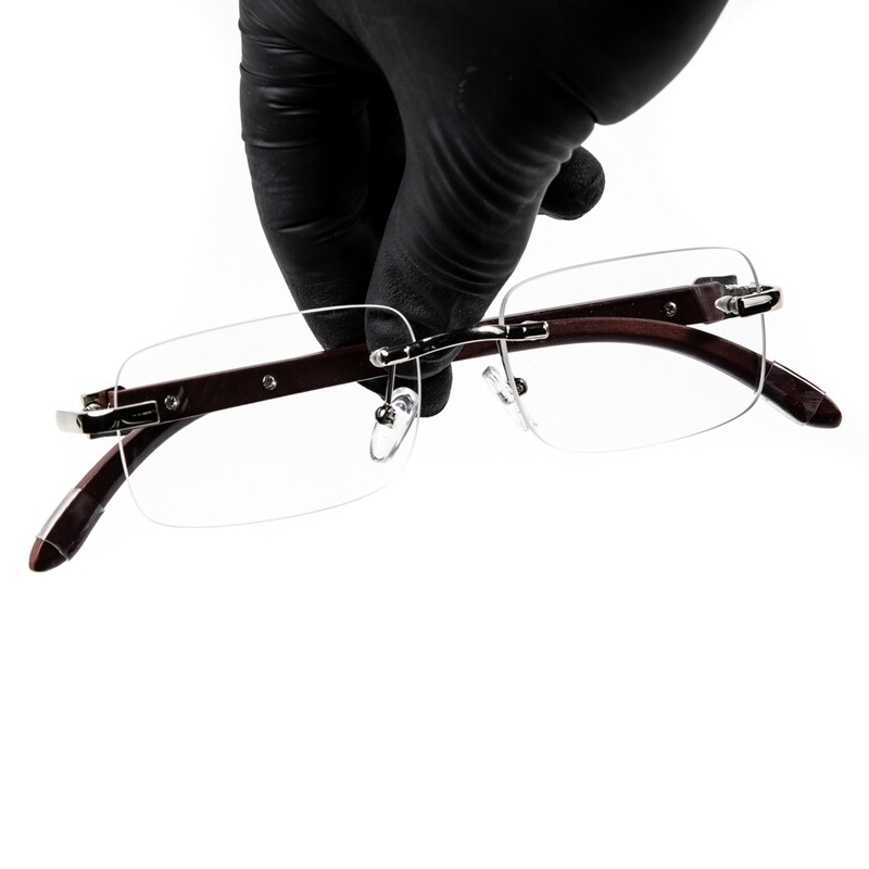 Woodgrain Silver Rimless Men&#39;s Clear Lens Glasses