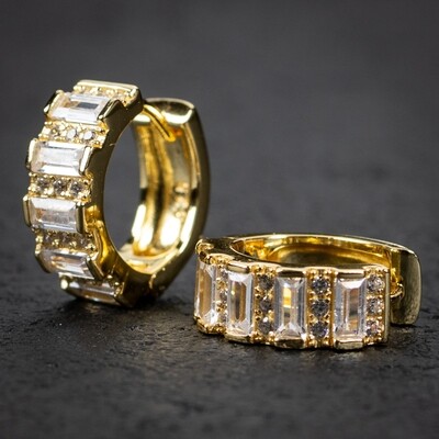 Gold Small Emerald Cut Sterling Silver Hoop Earrings