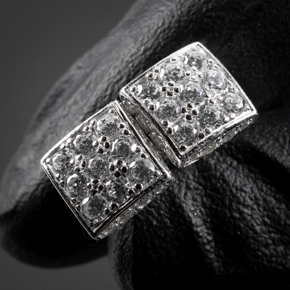 Mens Square Pointer Sterling Silver Hip Hop Earrings