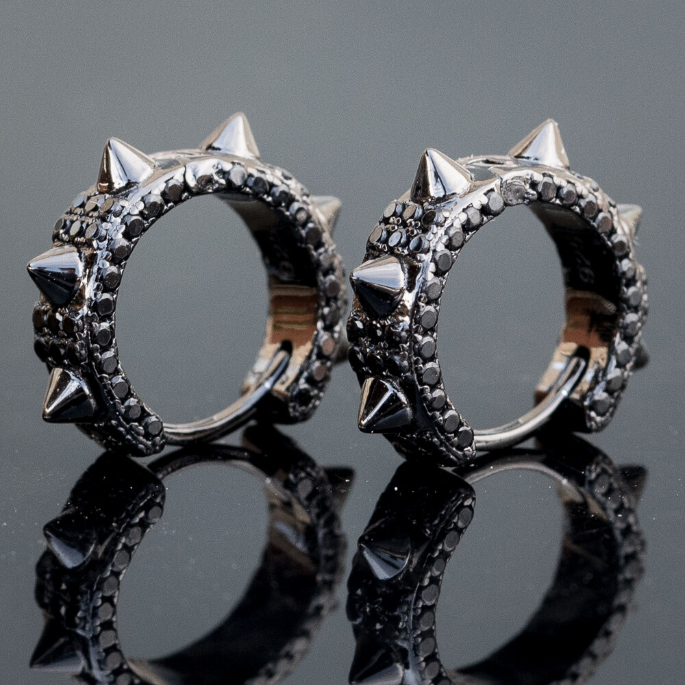 Mens Black Iced Small Spike Hoop Earrings Mens Black Iced Small Spike Hoop Earrings