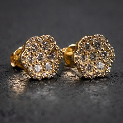 Authentic 14K Yellow Gold Flower Cluster Stud Earrings