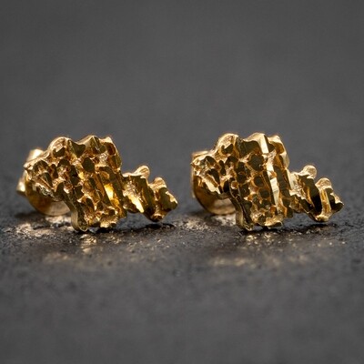 Solid 10K Yellow Gold Diamond Cut Nugget Stud Earrings