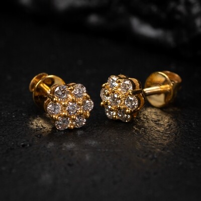 Men's 10K Yellow Gold Small Flower Cluster Stud Earrings