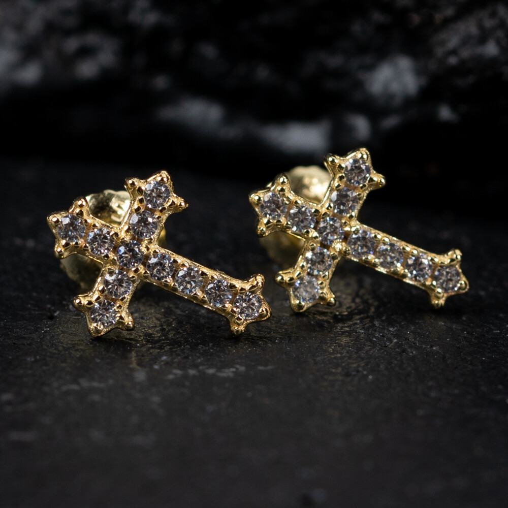 Small Gold Sterling Silver Cross Stud Earrings