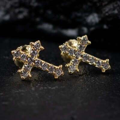 Small Gold Sterling Silver Cross Stud Earrings