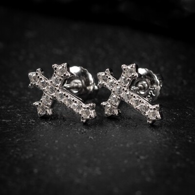 Small 925 Sterling Silver Cross Stud Earrings