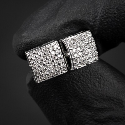 3D Square​ 10K White Gold Natural Diamond Earrings