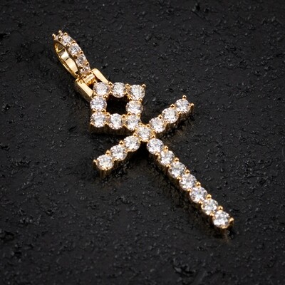 1 Ct Pointer Diamond 14K Gold Ankh Cross Pendant