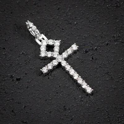 1 Ct Diamond 10K White Gold Ankh Cross Pendant
