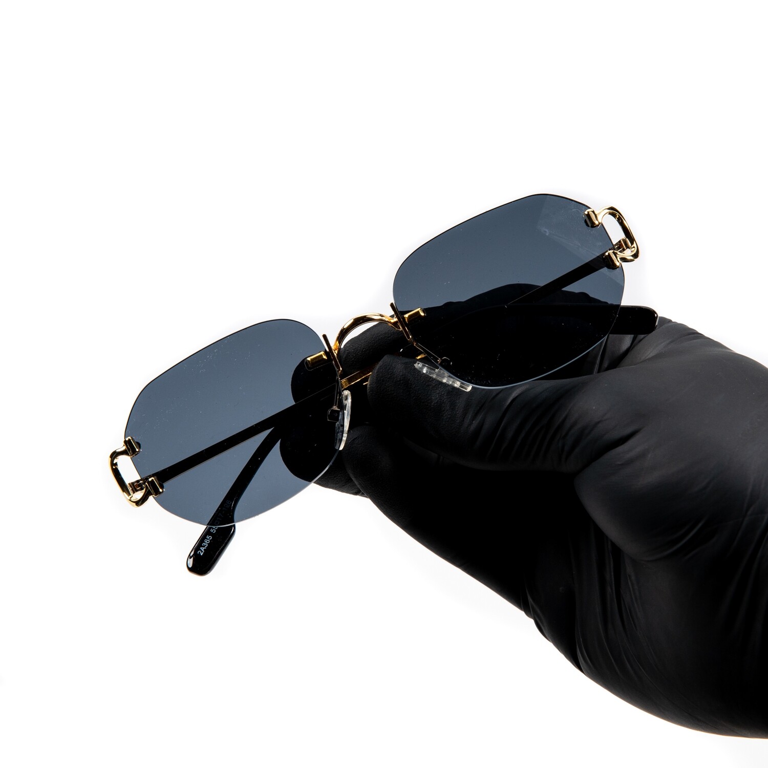 Black Gradient Tint Gold Frame Summer Rimless Sunglasses
