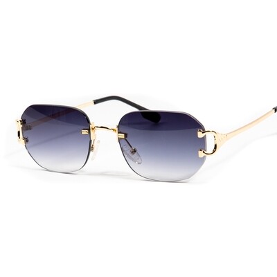 Purple Tint Gold Frame Rimless Luxury Sunglasses