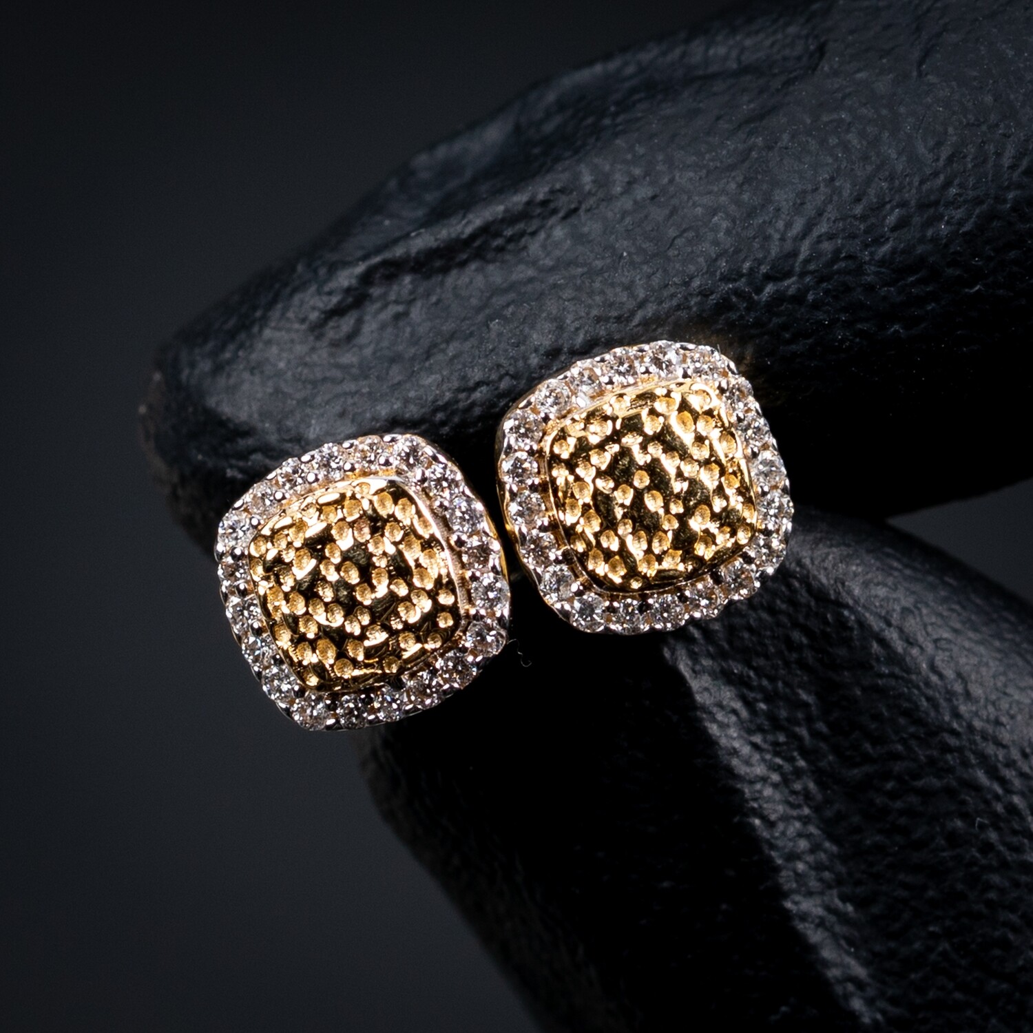 Iced Gold Square 0.20 Ct Diamond Nugget Earrings