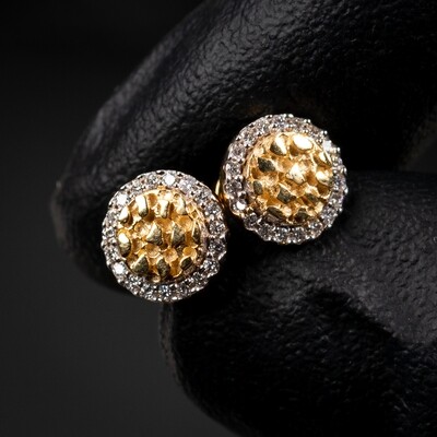Iced Gold Round 0.20 Ct Diamond Nugget Earrings