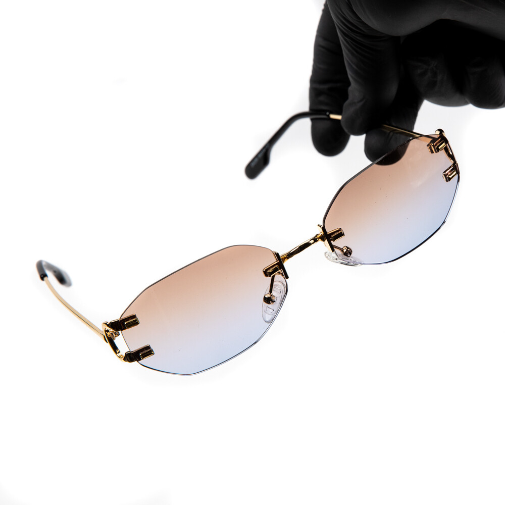 Men&#39;s Rimless Tan and Grey Gradient Tint Sunglasses